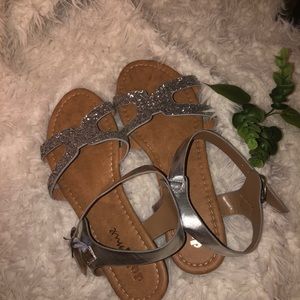Open toe sliver and brown sandals